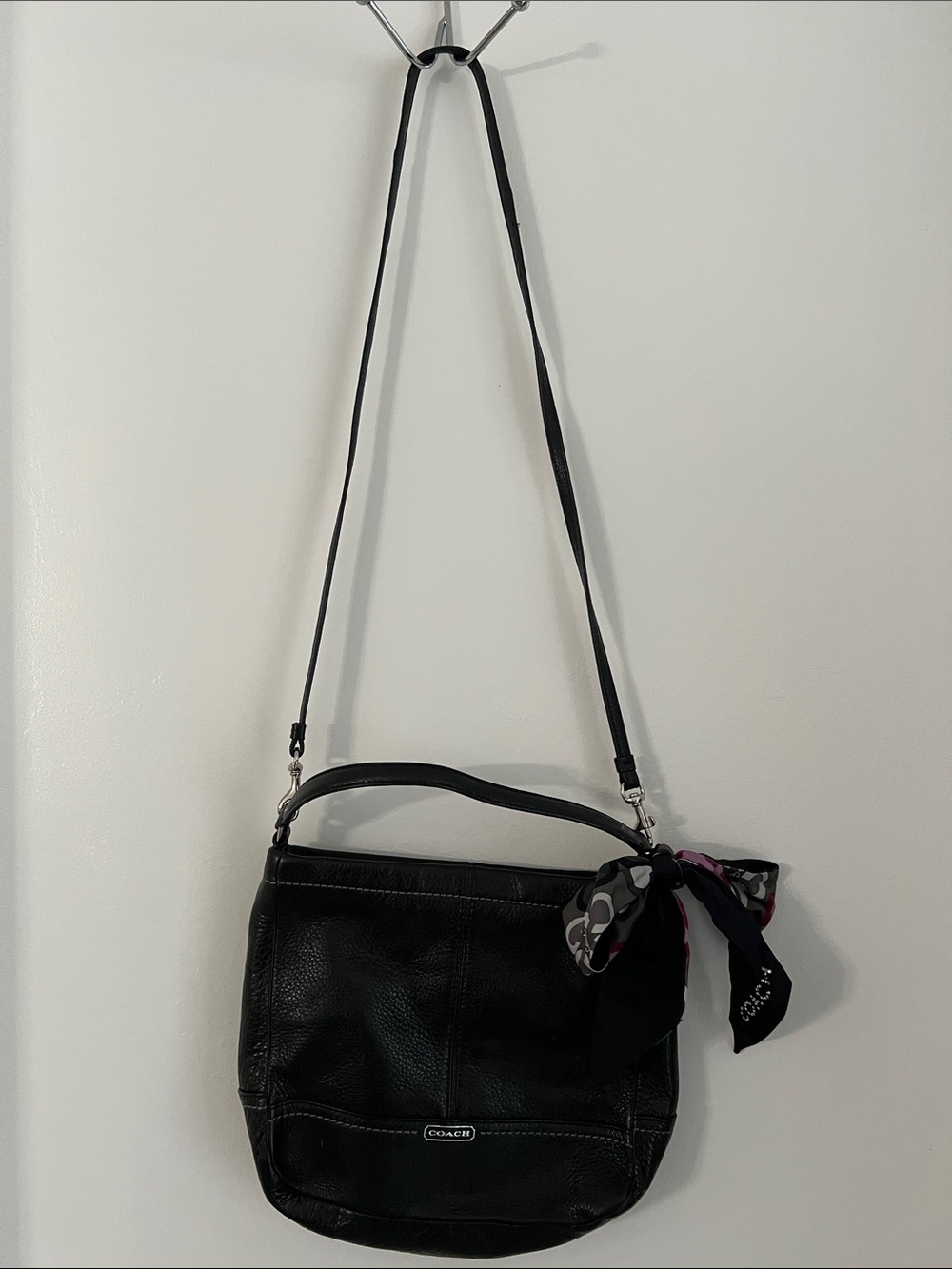 Coach Black Leather Crossbody with Scarf Detail